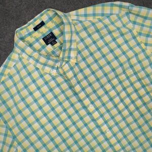 J. Crew Mens XL Flex Washed Slim Fit Button Down Shirt Checkered Yellow Blue